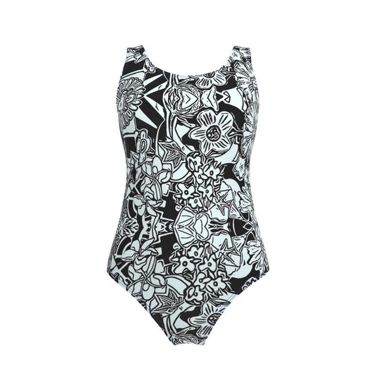 floral swimsuit - black / pale blue